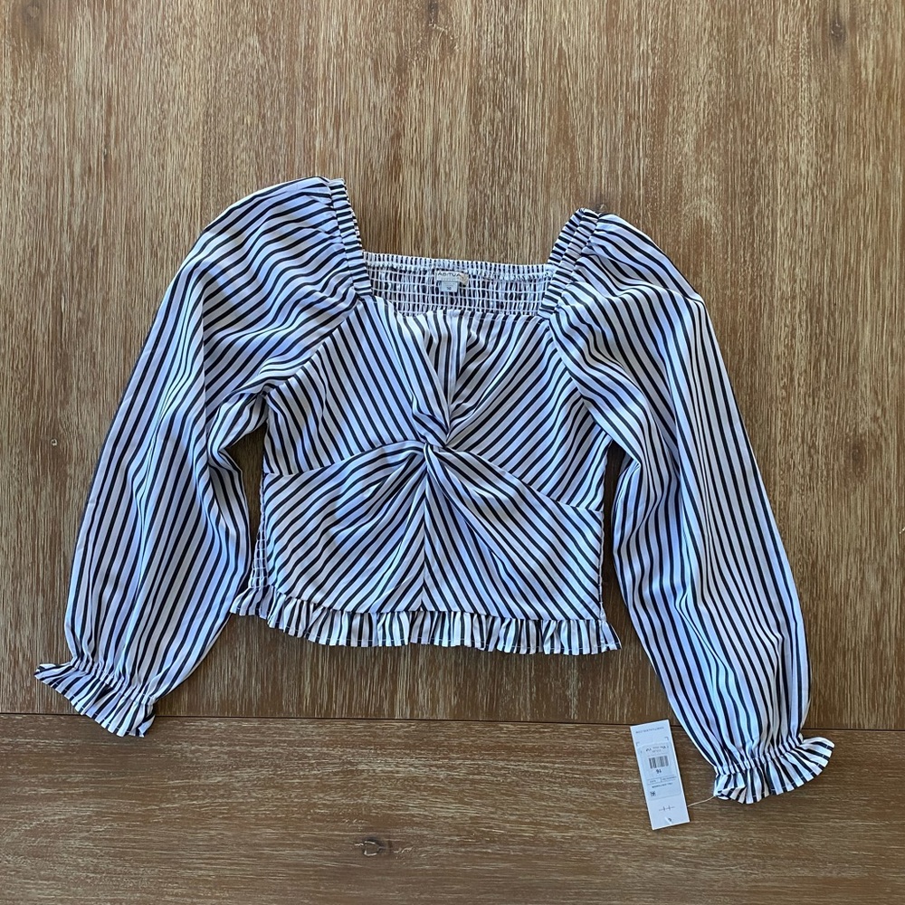 Habitual Girls Black & White Stripe Smocked Top Size 16 NWT